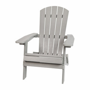 English Elm 2 Pack Charlestown All-Weather Poly Resin Adirondack Chairs & Side Table Set for Relaxed Comfort Gray JJ-C14505-2-T14001-GY-GG