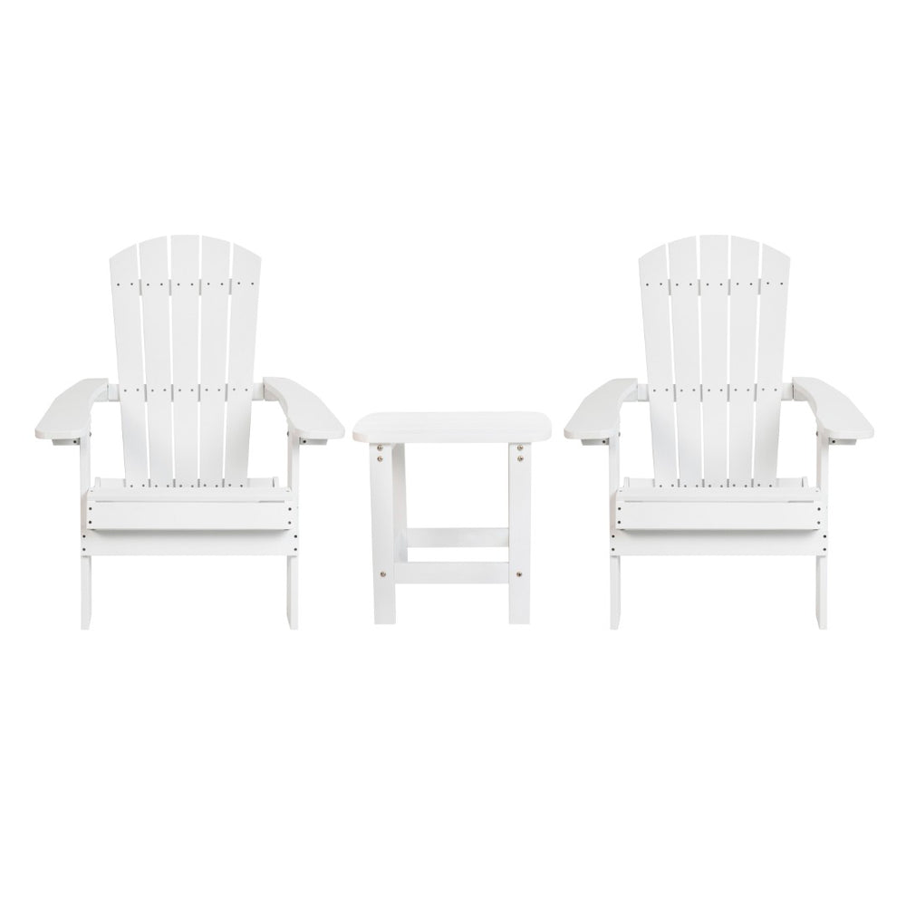English Elm 2 Pack Charlestown All-Weather Poly Resin Adirondack Chairs & Side Table Set for Relaxed Comfort White JJ-C14505-2-T14001-WH-GG