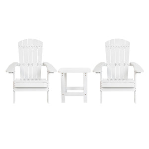 English Elm 2 Pack Charlestown All-Weather Poly Resin Adirondack Chairs & Side Table Set for Relaxed Comfort White JJ-C14505-2-T14001-WH-GG