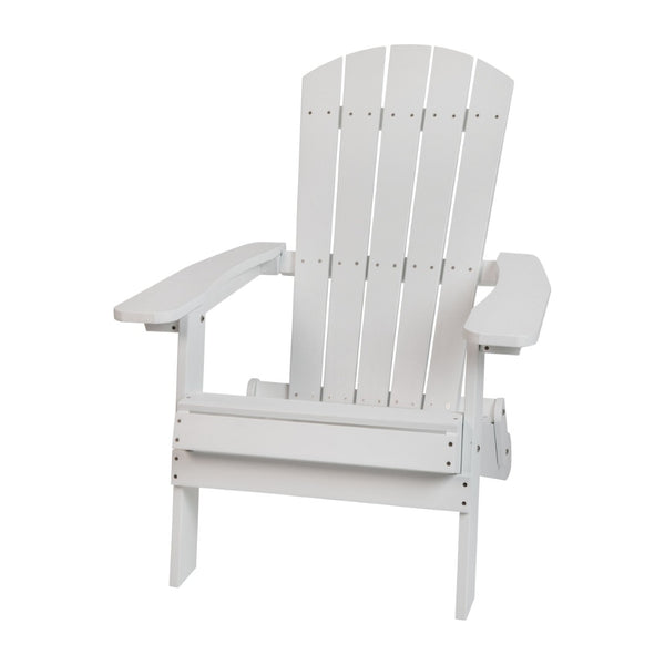 English Elm 2 Pack Charlestown All-Weather Poly Resin Adirondack Chairs & Side Table Set for Relaxed Comfort White JJ-C14505-2-T14001-WH-GG