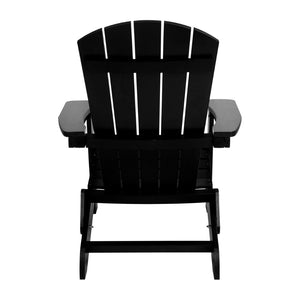 English Elm Charlestown Commercial All-Weather Poly Resin Folding Adirondack Chair for Indoor and Outdoor Comfort Black JJ-C14505-BLK-GG