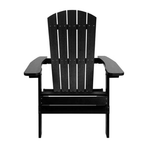 English Elm Charlestown Commercial All-Weather Poly Resin Folding Adirondack Chair for Indoor and Outdoor Comfort Black JJ-C14505-BLK-GG