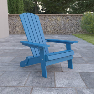 English Elm Charlestown Commercial All-Weather Poly Resin Folding Adirondack Chair for Indoor and Outdoor Comfort Blue JJ-C14505-BLU-GG