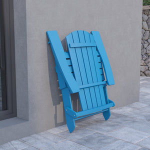 English Elm Charlestown Commercial All-Weather Poly Resin Folding Adirondack Chair for Indoor and Outdoor Comfort Blue JJ-C14505-BLU-GG