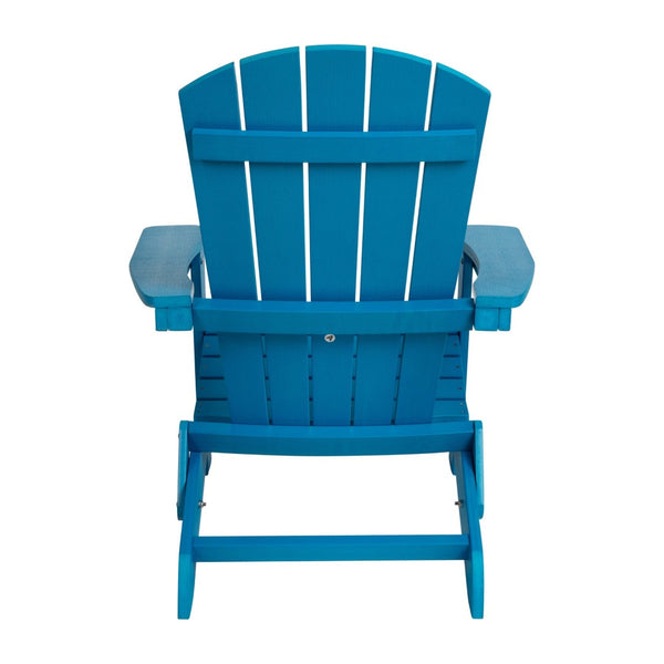 English Elm Charlestown Commercial All-Weather Poly Resin Folding Adirondack Chair for Indoor and Outdoor Comfort Blue JJ-C14505-BLU-GG