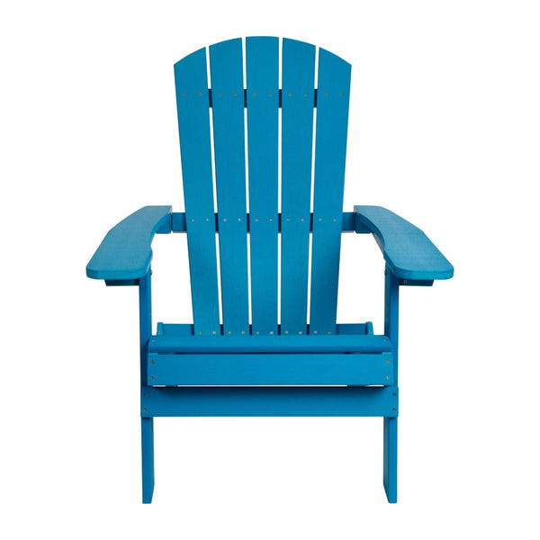 English Elm Charlestown Commercial All-Weather Poly Resin Folding Adirondack Chair for Indoor and Outdoor Comfort Blue JJ-C14505-BLU-GG