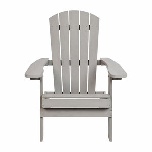 English Elm Charlestown Commercial All-Weather Poly Resin Folding Adirondack Chair for Indoor and Outdoor Comfort Gray JJ-C14505-GY-GG