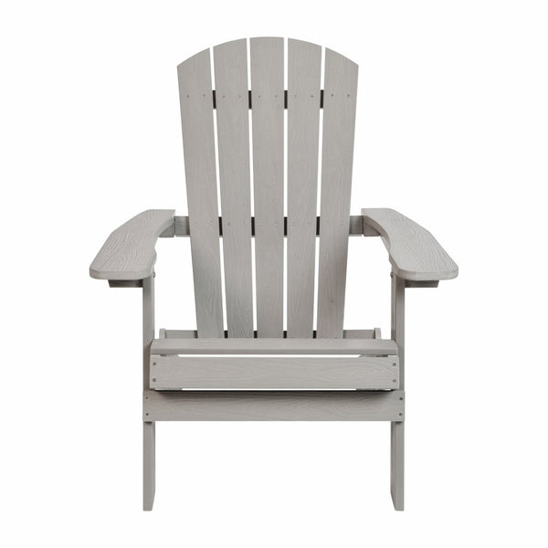 English Elm Charlestown Commercial All-Weather Poly Resin Folding Adirondack Chair for Indoor and Outdoor Comfort Gray JJ-C14505-GY-GG