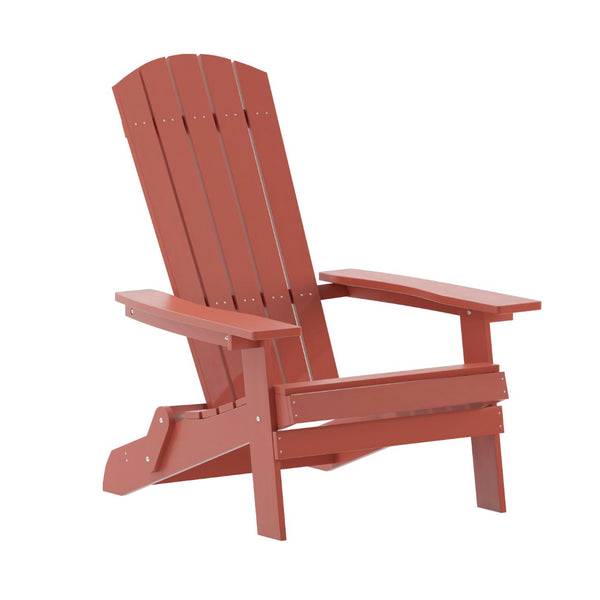 English Elm Charlestown Commercial All-Weather Poly Resin Folding Adirondack Chair for Indoor and Outdoor Comfort Red JJ-C14505-RED-GG