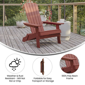 English Elm Charlestown Commercial All-Weather Poly Resin Folding Adirondack Chair for Indoor and Outdoor Comfort Red JJ-C14505-RED-GG