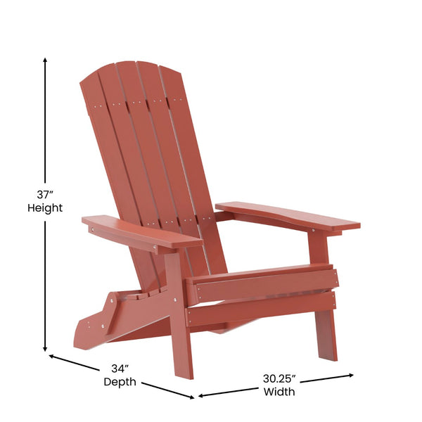 English Elm Charlestown Commercial All-Weather Poly Resin Folding Adirondack Chair for Indoor and Outdoor Comfort Red JJ-C14505-RED-GG