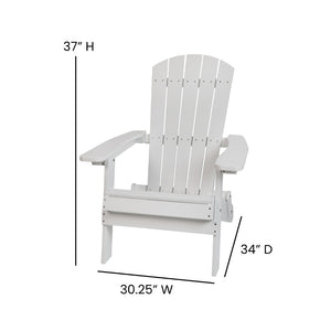 English Elm Charlestown Commercial All-Weather Poly Resin Folding Adirondack Chair for Indoor and Outdoor Comfort White JJ-C14505-WH-GG