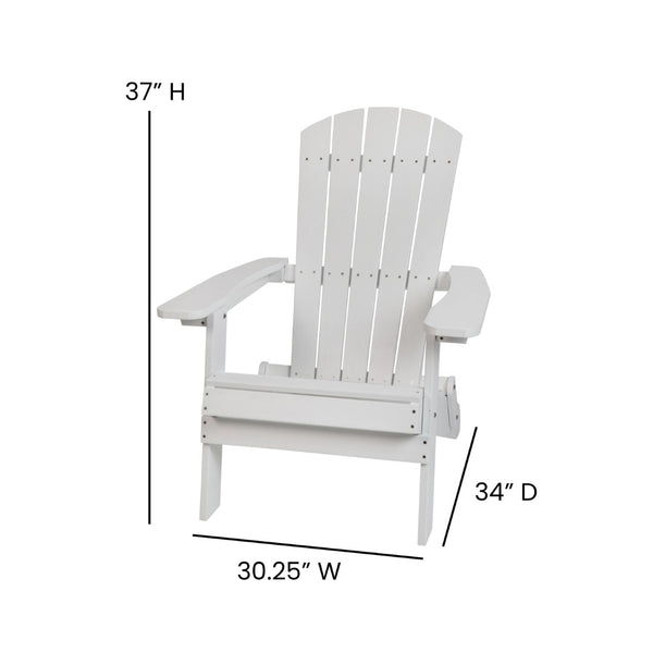 English Elm Charlestown Commercial All-Weather Poly Resin Folding Adirondack Chair for Indoor and Outdoor Comfort White JJ-C14505-WH-GG