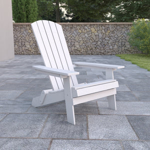 English Elm Charlestown Commercial All-Weather Poly Resin Folding Adirondack Chair for Indoor and Outdoor Comfort White JJ-C14505-WH-GG