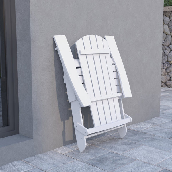English Elm Charlestown Commercial All-Weather Poly Resin Folding Adirondack Chair for Indoor and Outdoor Comfort White JJ-C14505-WH-GG
