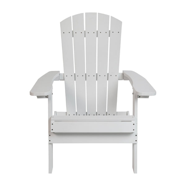 English Elm Charlestown Commercial All-Weather Poly Resin Folding Adirondack Chair for Indoor and Outdoor Comfort White JJ-C14505-WH-GG