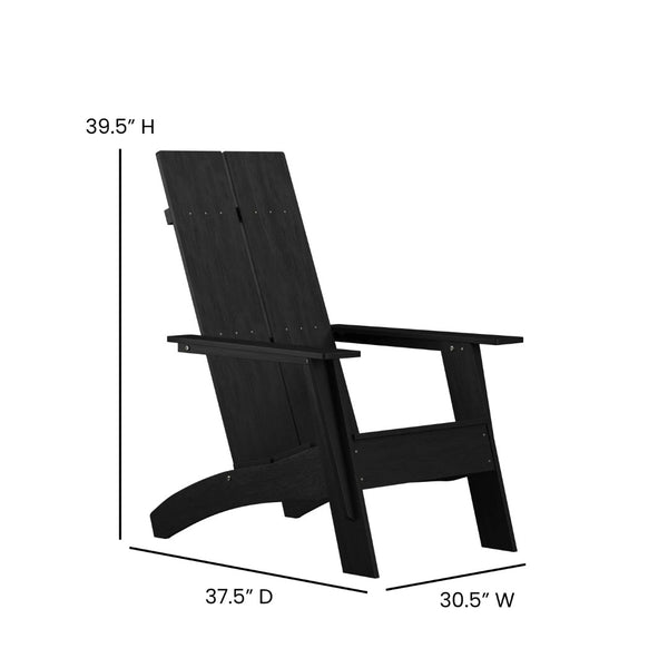 English Elm Sawyer Modern Commercial All-Weather Poly Resin Adirondack Chair & Footrest Set for Ultimate Relaxation Black JJ-C14509-14309-BK-GG