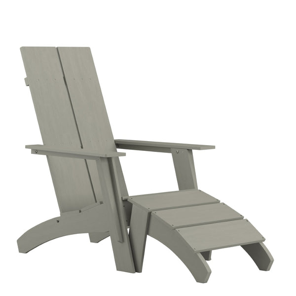English Elm Sawyer Modern Commercial All-Weather Poly Resin Adirondack Chair & Footrest Set for Ultimate Relaxation Gray JJ-C14509-14309-GY-GG