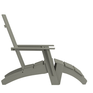 English Elm Sawyer Modern Commercial All-Weather Poly Resin Adirondack Chair & Footrest Set for Ultimate Relaxation Gray JJ-C14509-14309-GY-GG