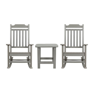 English Elm Set of 2 Winston All-Weather Rocking Chairs with Accent Table for Stylish Outdoor Relaxation Gray JJ-C14703-2-T14001-GY-GG