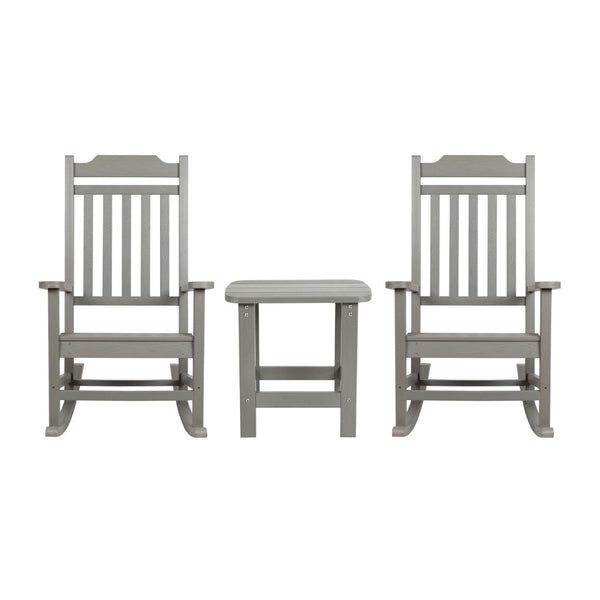 English Elm Set of 2 Winston All-Weather Rocking Chairs with Accent Table for Stylish Outdoor Relaxation Gray JJ-C14703-2-T14001-GY-GG