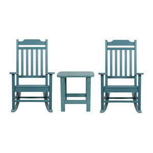 English Elm Set of 2 Winston All-Weather Rocking Chairs with Accent Table for Stylish Outdoor Relaxation Teal JJ-C14703-2-T14001-TL-GG