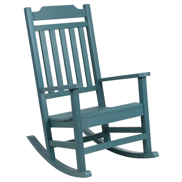 English Elm Set of 2 Winston All-Weather Rocking Chairs with Accent Table for Stylish Outdoor Relaxation Teal JJ-C14703-2-T14001-TL-GG