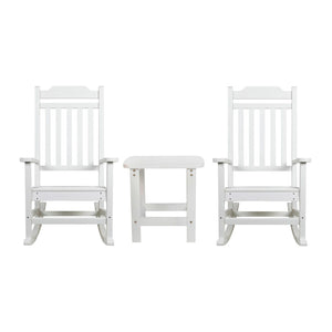 English Elm Set of 2 Winston All-Weather Rocking Chairs with Accent Table for Stylish Outdoor Relaxation White JJ-C14703-2-T14001-WH-GG