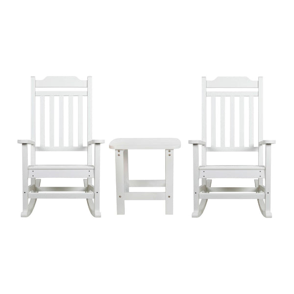 English Elm Set of 2 Winston All-Weather Rocking Chairs with Accent Table for Stylish Outdoor Relaxation White JJ-C14703-2-T14001-WH-GG