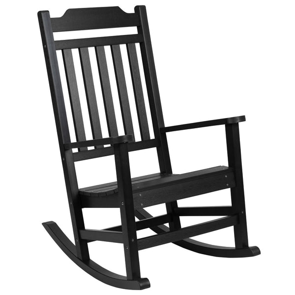 English Elm Winston All-Weather Poly Resin Rocking Chair for Ultimate Comfort and Relaxation on Any Porch Black JJ-C14703-BK-GG