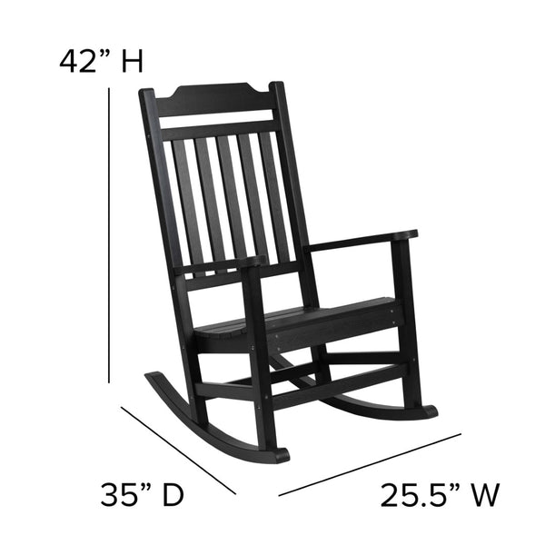 English Elm Winston All-Weather Poly Resin Rocking Chair for Ultimate Comfort and Relaxation on Any Porch Black JJ-C14703-BK-GG
