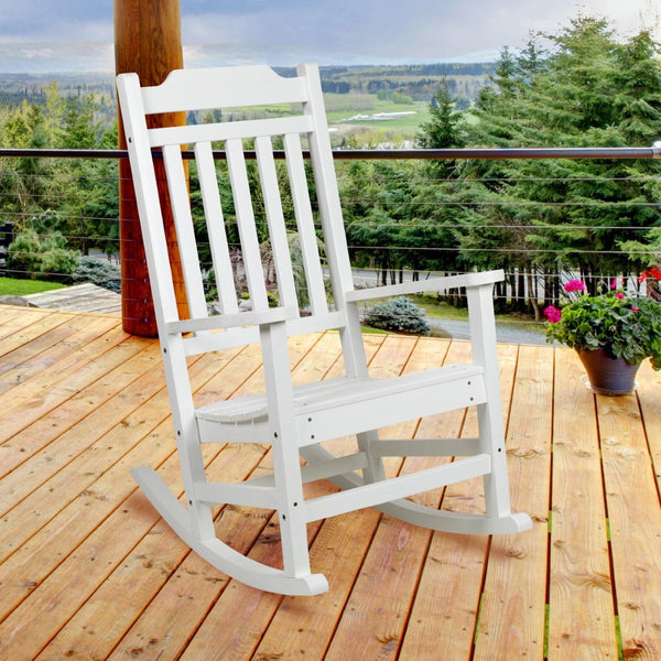 English Elm Winston All-Weather Poly Resin Rocking Chair for Ultimate Comfort and Relaxation on Any Porch White JJ-C14703-WH-GG