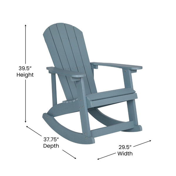 English Elm Set of 2 Savannah Commercial-Grade Adirondack Rocking Chairs with Side Table for Outdoor Relaxation Sea Foam JJ-C14705-2-T14001-SFM-GG
