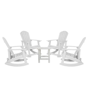 English Elm Set of 4 Savannah All-Weather Adirondack Rocking Chairs with Side Table for Ultimate Outdoor Comfort White JJ-C14705-4-T14001-WH-GG