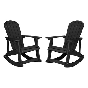 English Elm Savannah Commercial Grade Resin Adirondack Rocking Chair Set for Ultimate Year-Round Comfort Black JJ-C14705-BK-2-GG