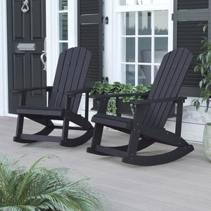 English Elm Savannah Commercial Grade Resin Adirondack Rocking Chair Set for Ultimate Year-Round Comfort Black JJ-C14705-BK-2-GG