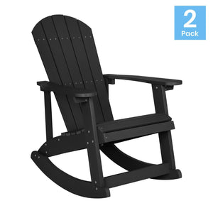 English Elm Savannah Commercial Grade Resin Adirondack Rocking Chair Set for Ultimate Year-Round Comfort Black JJ-C14705-BK-2-GG