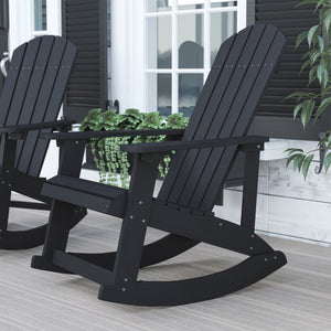 English Elm Savannah Commercial Grade All-Weather Poly Resin Adirondack Rocking Chair for Ultimate Relaxation Black JJ-C14705-BK-GG