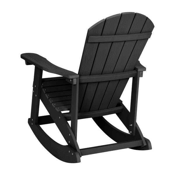 English Elm Savannah Commercial Grade All-Weather Poly Resin Adirondack Rocking Chair for Ultimate Relaxation Black JJ-C14705-BK-GG