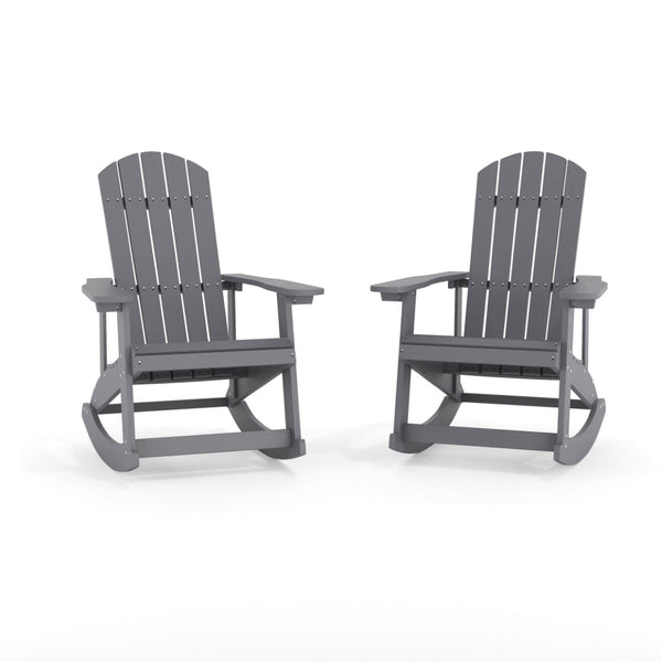 English Elm Savannah Commercial Grade Resin Adirondack Rocking Chair Set for Ultimate Year-Round Comfort Light Gray JJ-C14705-GY-2-GG