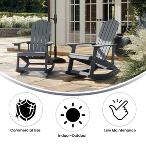 English Elm Savannah Commercial Grade All-Weather Poly Resin Adirondack Rocking Chair for Ultimate Relaxation Light Gray JJ-C14705-GY-GG