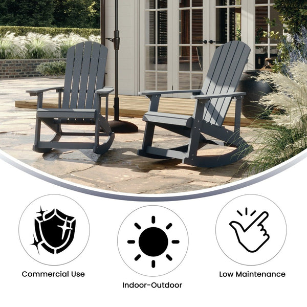 English Elm Savannah Commercial Grade All-Weather Poly Resin Adirondack Rocking Chair for Ultimate Relaxation Light Gray JJ-C14705-GY-GG