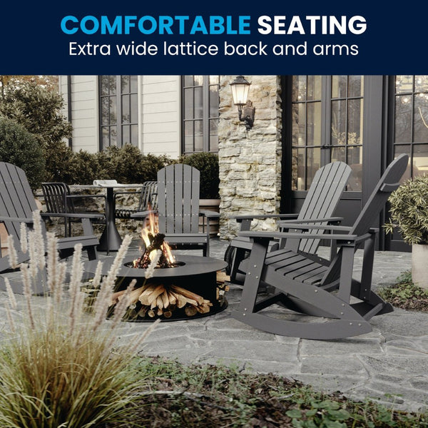 English Elm Savannah Commercial Grade Resin Adirondack Rocking Chair Set for Ultimate Year-Round Comfort Light Gray JJ-C14705-GY-2-GG