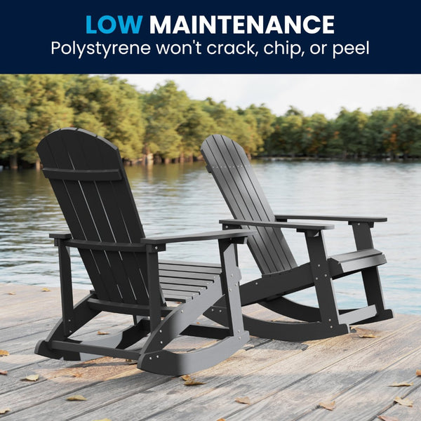 English Elm Savannah Commercial Grade Resin Adirondack Rocking Chair Set for Ultimate Year-Round Comfort Light Gray JJ-C14705-GY-2-GG