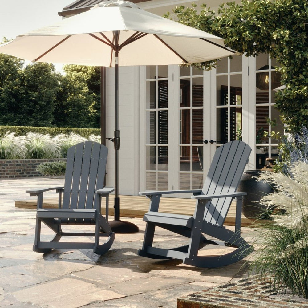 English Elm Savannah Commercial Grade Resin Adirondack Rocking Chair Set for Ultimate Year-Round Comfort Light Gray JJ-C14705-GY-2-GG