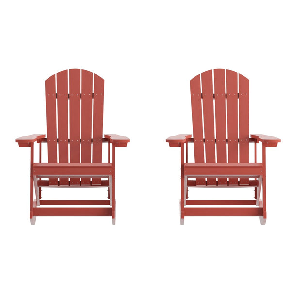 English Elm Savannah Commercial Grade Resin Adirondack Rocking Chair Set for Ultimate Year-Round Comfort Red JJ-C14705-RED-2-GG