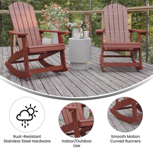 English Elm Savannah Commercial Grade Resin Adirondack Rocking Chair Set for Ultimate Year-Round Comfort Red JJ-C14705-RED-2-GG