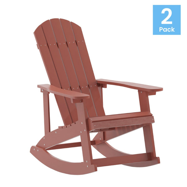 English Elm Savannah Commercial Grade Resin Adirondack Rocking Chair Set for Ultimate Year-Round Comfort Red JJ-C14705-RED-2-GG