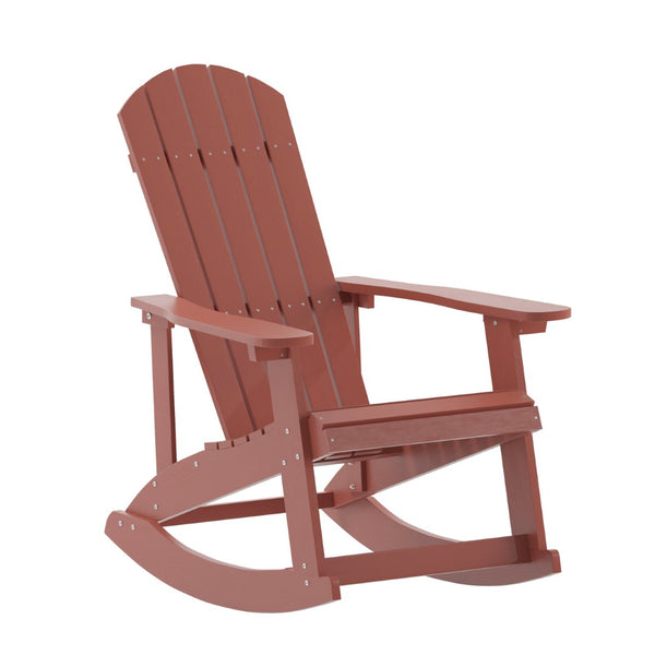 English Elm Savannah Commercial Grade All-Weather Poly Resin Adirondack Rocking Chair for Ultimate Relaxation Red JJ-C14705-RED-GG