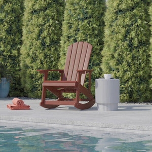 English Elm Savannah Commercial Grade All-Weather Poly Resin Adirondack Rocking Chair for Ultimate Relaxation Red JJ-C14705-RED-GG